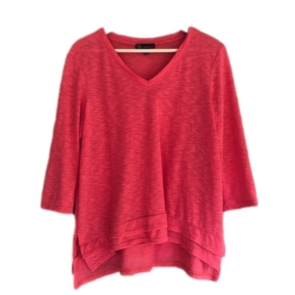 Carre Noir 3/4 sleeve burnout v-neck top size large
